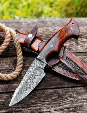 Handmade Damascus Steel Viking Knife: Hunting Camping Knife with Leather Sheath