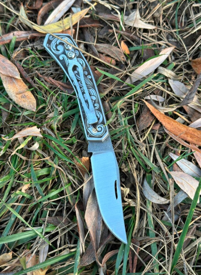 Handmade Engraved Folding Knife: Turkish Style Collectible Pocket Knife - Image 2