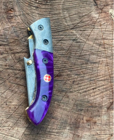 Handmade folding knife with leather sheath - Image 4