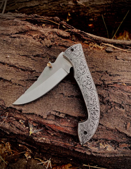 custom Handmade stainless steel Folding knife with custom Leather sheat - Image 2