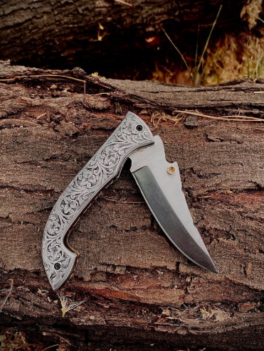 custom Handmade stainless steel Folding knife with custom Leather sheat - Image 3