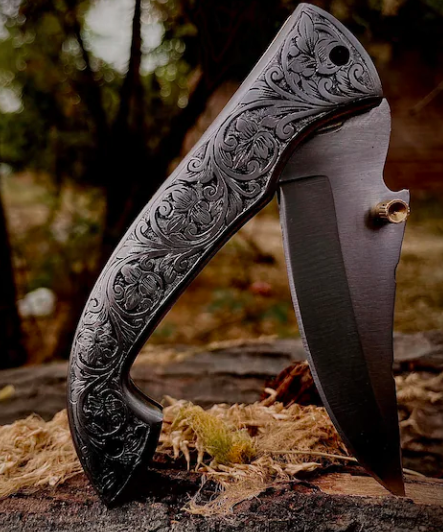 custom Handmade stainless steel Folding knife with custom Leather sheat - Image 4