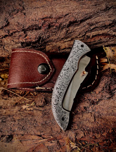 custom Handmade stainless steel Folding knife with custom Leather sheat