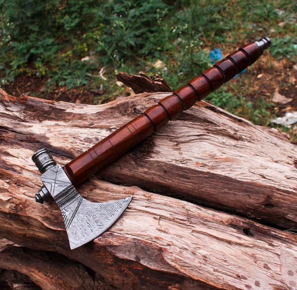 Handmade Damascus steel Functional Pipe Wood handle, Bushcraft axe, Tomahawk axe, Gift for him, father day gift anniversary gift Camping axe - Image 2
