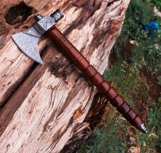 Handmade Damascus steel Functional Pipe Wood handle, Bushcraft axe, Tomahawk axe, Gift for him, father day gift anniversary gift Camping axe - Image 4