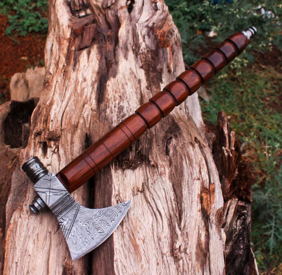 Handmade Damascus steel Functional Pipe Wood handle, Bushcraft axe, Tomahawk axe, Gift for him, father day gift anniversary gift Camping axe