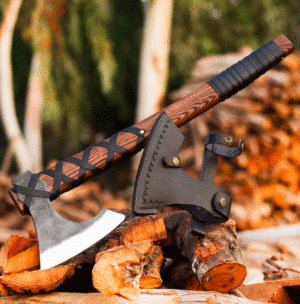 Hand Forged Carbon Steel Viking Axe: Ragnar Lothbrok Style, Leather Wrapped