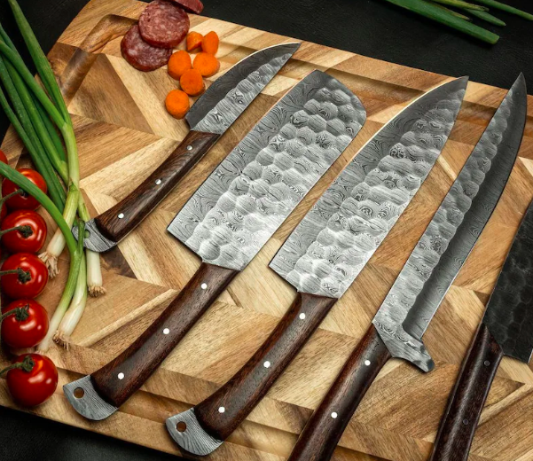 Handmade 5 PCS Kitchen Chef Knives Set with Leather Roll Kit ,Japanese Damascus Steel Custom Knives Anniversary Gift For Husband, Men's Gift - Image 2
