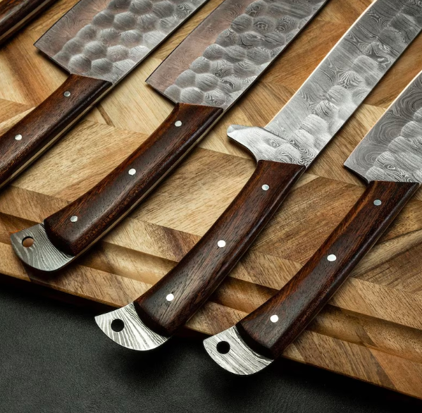 Handmade 5 PCS Kitchen Chef Knives Set with Leather Roll Kit ,Japanese Damascus Steel Custom Knives Anniversary Gift For Husband, Men's Gift - Image 3