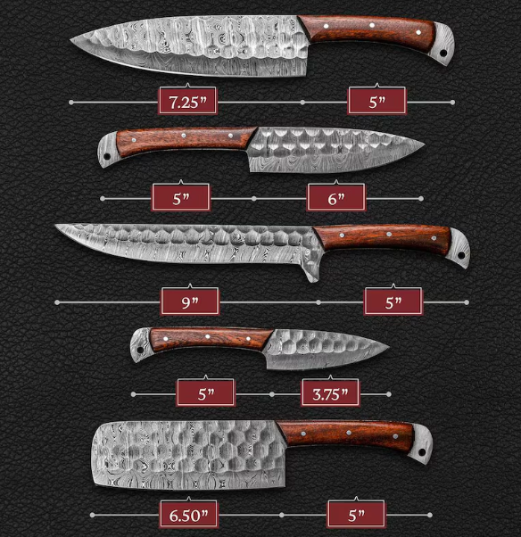 Handmade 5 PCS Kitchen Chef Knives Set with Leather Roll Kit ,Japanese Damascus Steel Custom Knives Anniversary Gift For Husband, Men's Gift - Image 4