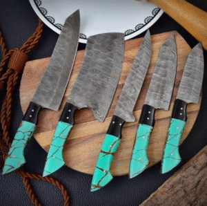 Hand Forged Damascus Steel Chef Knife Set, Kitchen Knives | Chef Knives Set, Handmade 5 Pcs Luxury Damascus Knife Gift for him, Gift for her