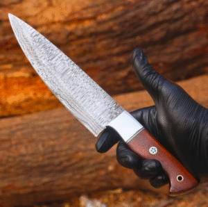 Hand-Forged Damascus Steel Chef Knife with Rosewood Handle – Artisan Kitchen Knife