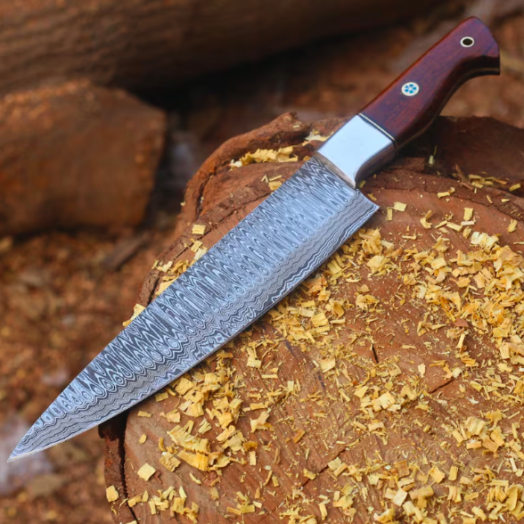 Hand-Forged Damascus Steel Chef Knife with Rosewood Handle – Artisan Kitchen Knife - Image 2