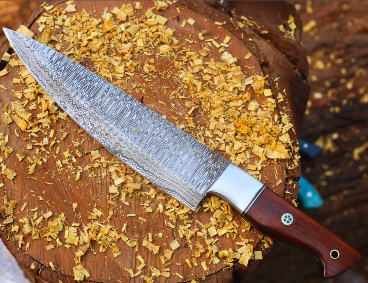 Hand-Forged Damascus Steel Chef Knife with Rosewood Handle – Artisan Kitchen Knife - Image 3