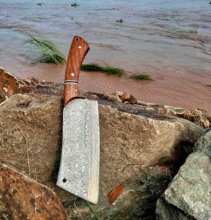 Handmade Damascus Steel Cleaver Knife: Butcher & Chef Knife with Olive Wood Handle