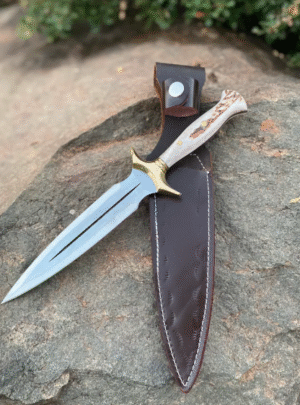 Custom Dagger Knife With Deer Antler Handle, Premium Double Edge Knife,Full Tang Blade, Tactical Knife Fairbairn Sykes, Luxury Gifts For Men
