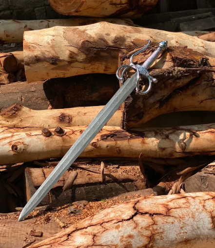 Handmade Damascus Steel Rapier Sword: Renaissance Fencing Sword with Leather Sheath