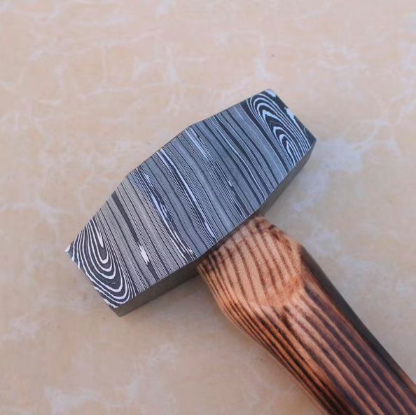 Damascus Steel Blacksmith Hammer: Hand Forged Rounding Hammer, Ash Handle - Image 2