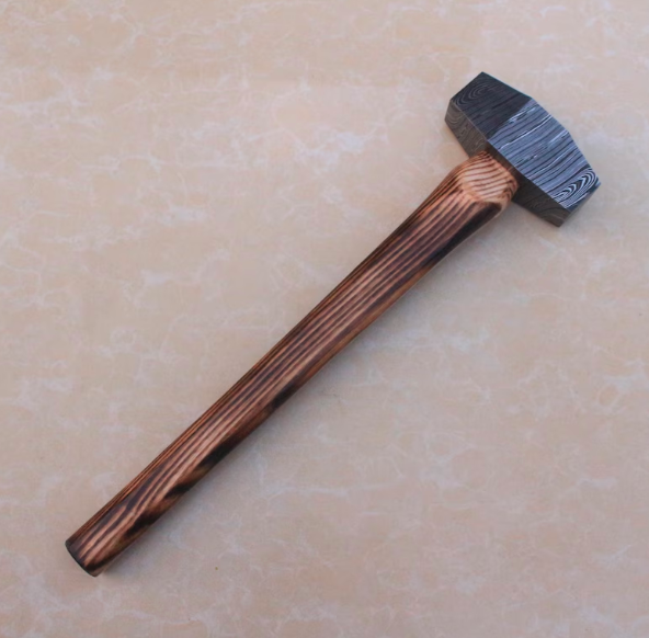 Damascus Steel Blacksmith Hammer: Hand Forged Rounding Hammer, Ash Handle - Image 3