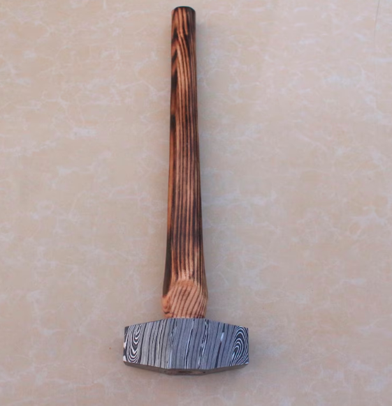 Damascus Steel Blacksmith Hammer: Hand Forged Rounding Hammer, Ash Handle - Image 4