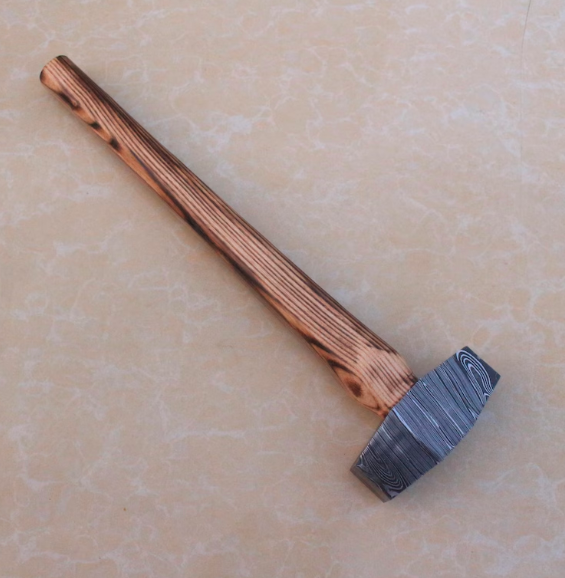 Damascus Steel Blacksmith Hammer: Hand Forged Rounding Hammer, Ash Handle