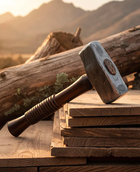 Handmade Damascus Steel Viking Hammer Hardwood Handle Blacksmith Tool