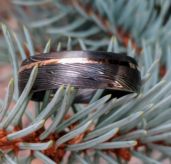 Damascus Steel & Brass Wedding Ring - Handmade Promise Ring - Image 2