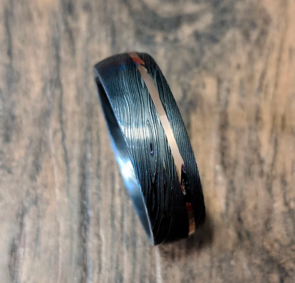 Damascus Steel & Brass Wedding Ring - Handmade Promise Ring - Image 4