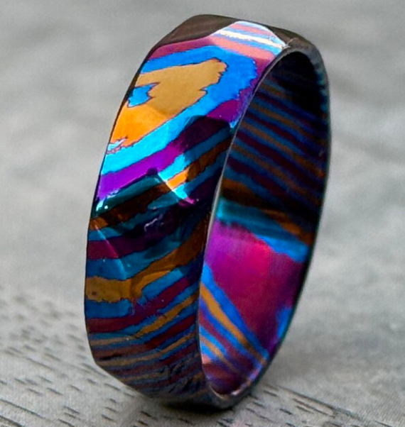Handmade Faceted Timascus Ring: 3 Alloy Wedding Band, Anniversary Gift, Handmade jewelry - Image 2