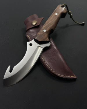 Handmade Gut Hook Hunting Knife: Monogram Engraved Bushcraft Knife