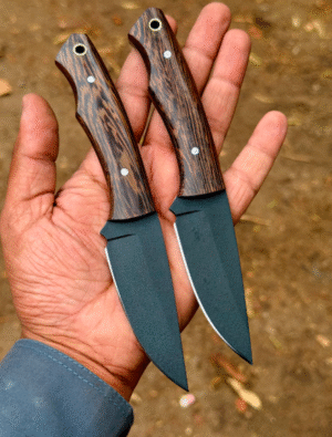 Handmade Damascus Steel Skinner Knife: Pakka Wood Handle, Powder Coated Blade