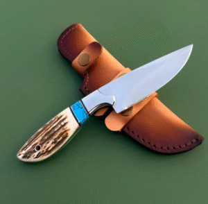 Custom Handmade Skinner Knife | Mirror Finish Blade | Deer antler Handle | Leather Sheath | Gift for Him