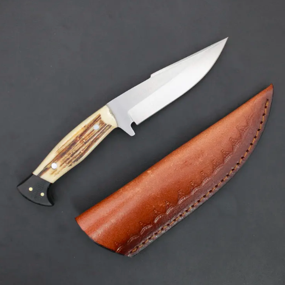 Handmade Deer Horn Skinner Knife: Full Tang Camping/Hunting Knife with Leather Sheath - Image 3