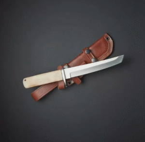 Beautiful Custom Handmade D2 Steel Full Tang Camel Bone Handle Japanese Style Hand Forged Tanto Knife With Leather Sheath