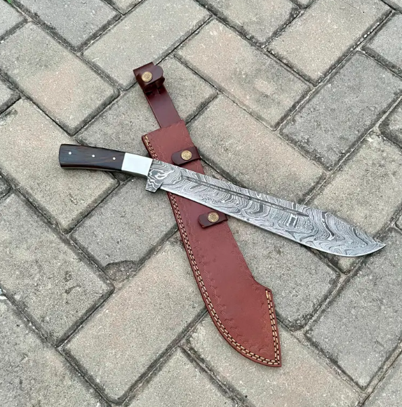 Handmade Damascus Steel Machete | Custom Forged Blade | Densified Wood Handle | Gift for Him