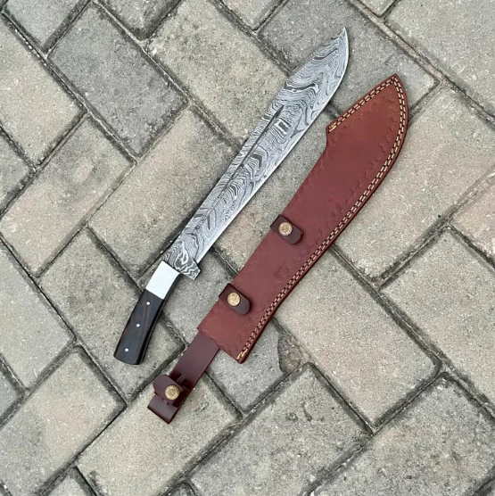 Handmade Damascus Steel Machete | Custom Forged Blade | Densified Wood Handle | Gift for Him - Image 2