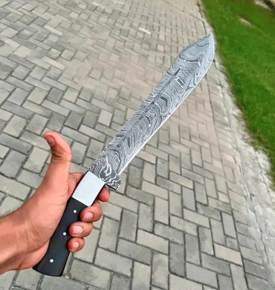 Handmade Damascus Steel Machete | Custom Forged Blade | Densified Wood Handle | Gift for Him - Image 3