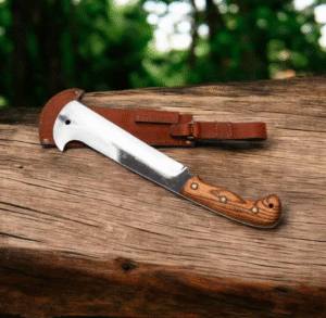 Handmade High Carbon Steel bushcraft Machete: Wood Handle & Leather Sheath
