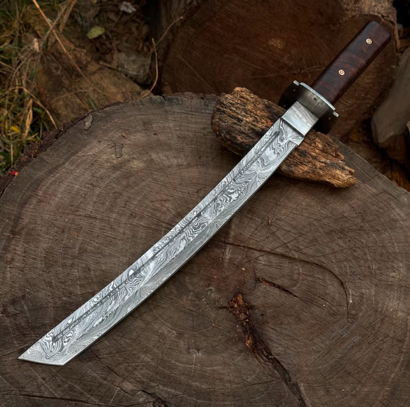 Handmade Damascus Steel Katana Style Hunting Machete Knife Tanto Knife