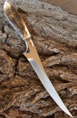 Handmade D2 Steel Fillet Knife, Stag Handle, Leather Sheath