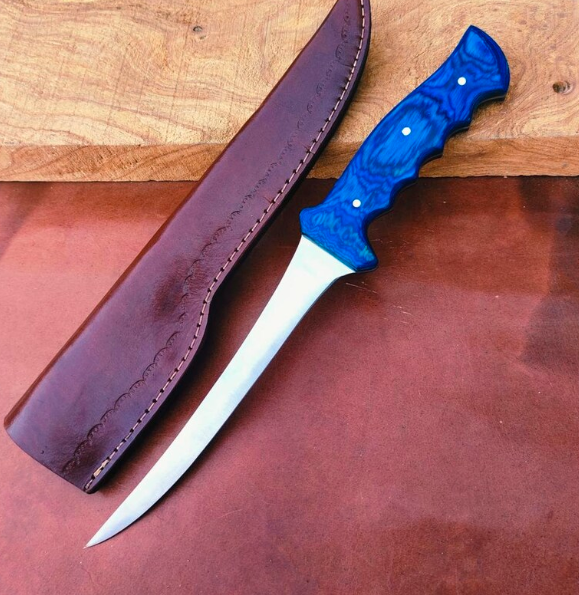 Handmade D2 Steel Fillet Knife with Leather Sheath - Image 2