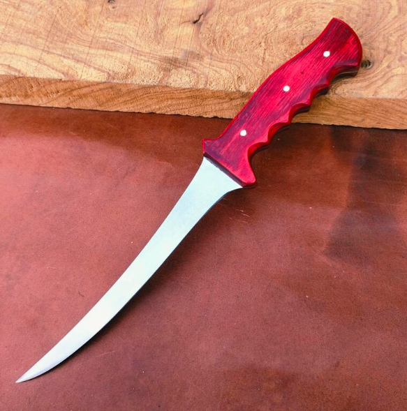 Handmade D2 Steel Fillet Knife with Leather Sheath - Image 3