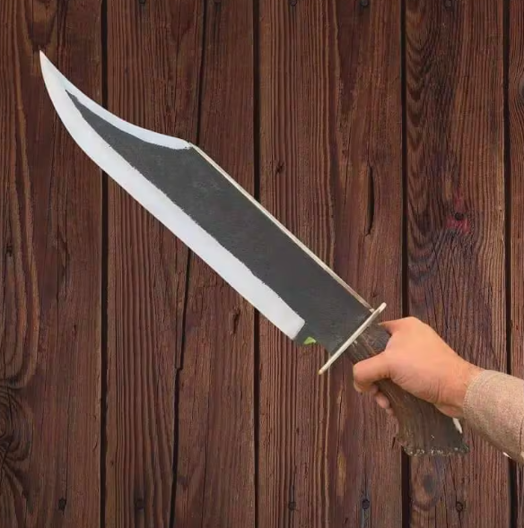 Handmade Stainless Steel Bowie Knife: Antler Handle, Leather Sheath