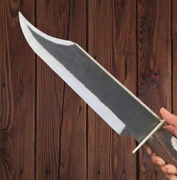 Handmade Stainless Steel Bowie Knife: Antler Handle, Leather Sheath - Image 3