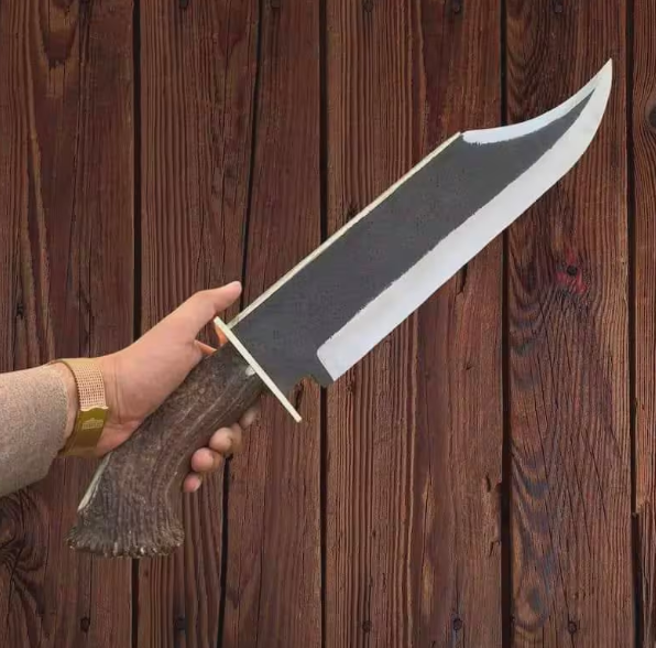 Handmade Stainless Steel Bowie Knife: Antler Handle, Leather Sheath - Image 4