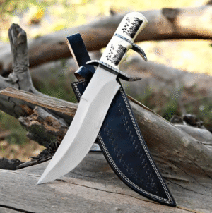 Handmade D2 Steel Hunting Knife: Resin Handle & Leather Sheath